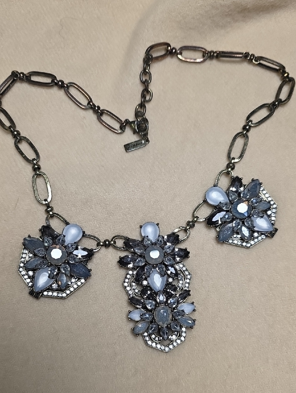 BaubleBar Pale Blue and Gunmetal Floral Statement Necklace